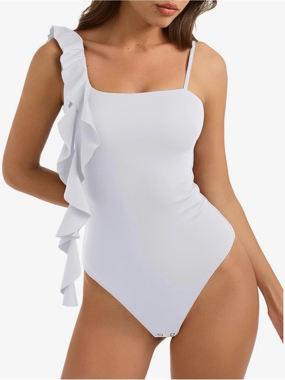NEW Ruffle One-Shoulder White One-Piece Bodysuit